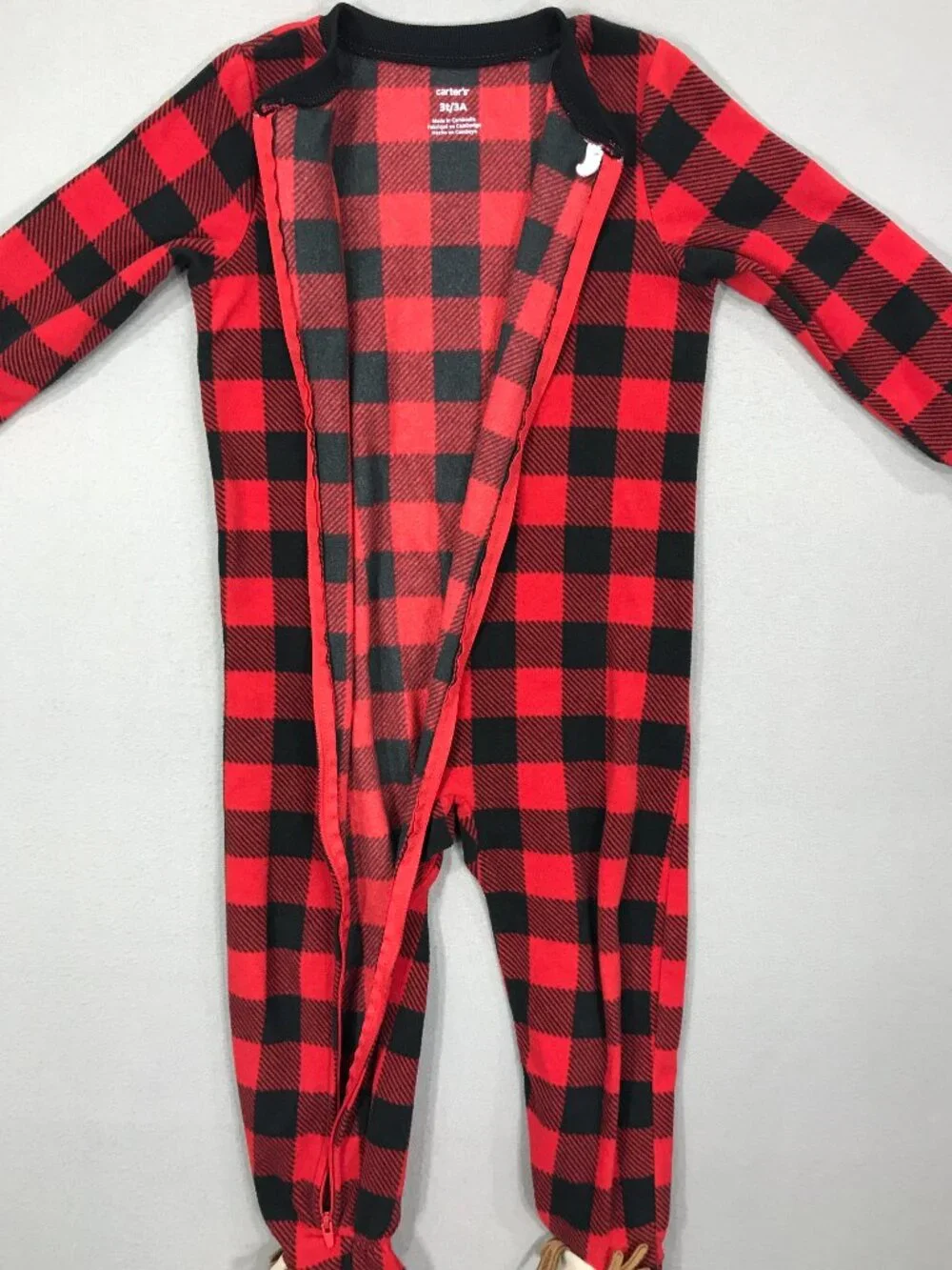 Carter's Footsie Boy's 3T Red Plaid Animal Print Sleeper Pajamas PJs Lot of 2